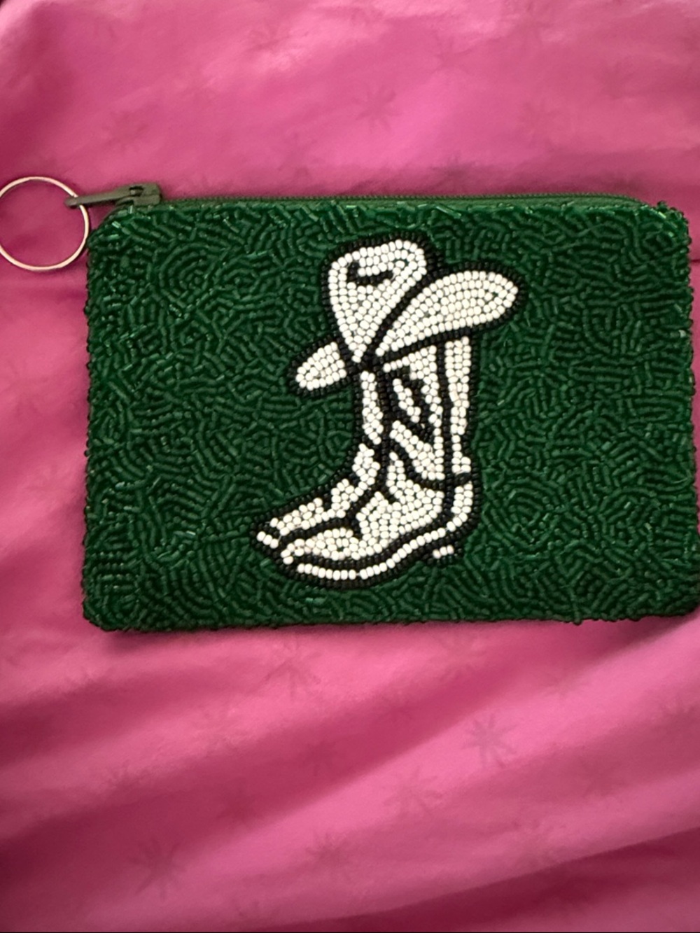 Tiana NY Green Beaded Mini Wallet with White Cowboy Boot Motif